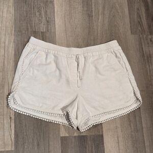 Loft Outlet Running White Shorts Linen Blend Elastic/ Drawstring Waist Medium